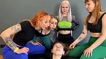 Cruel Lesbian Spitting Orgy - Four Mistresses Spat on Slave Girl's Face and Mouth