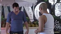 While working as a fruit seller, he gets a surprise visit from two babes that crave a hardcore anal threesome.