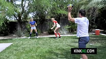 Horny stepsisters Kenna James and Charlotte Sins instead of playing football they fuck with their stepdad
